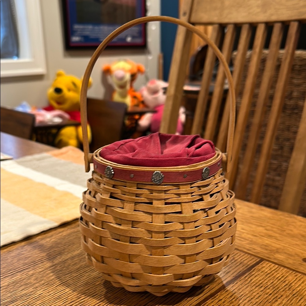 Longaberger Woven Basket with Red Fabric Lining